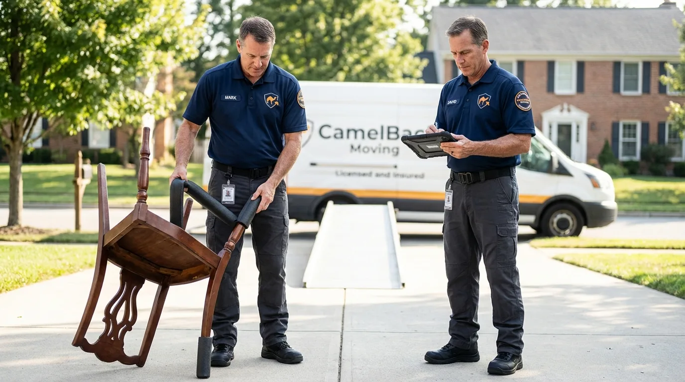 Movers inspecting furniture for damage prevention before loading in Landrum, SC