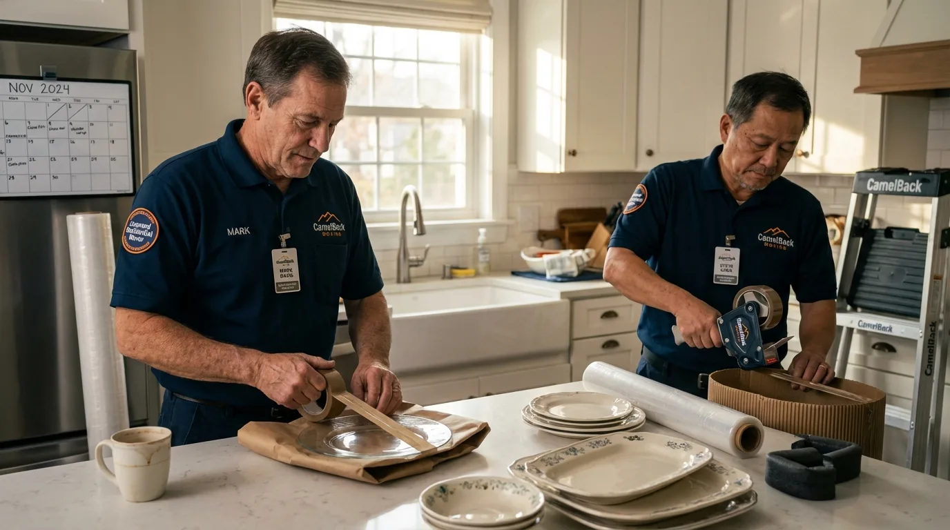Professional crew packing kitchen dishware in Landrum, SC